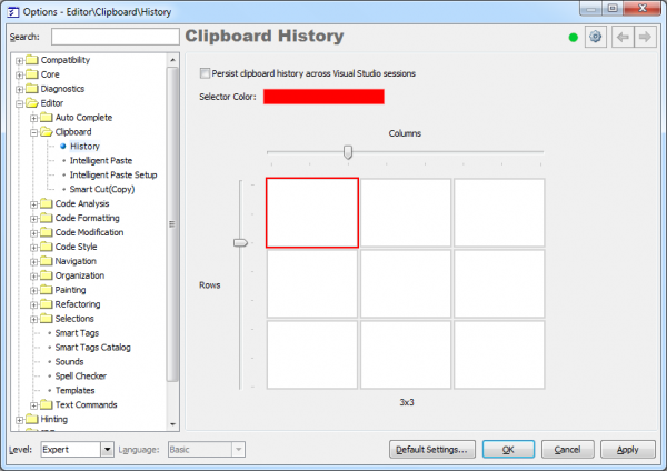 CodeRush Clipboard History options page