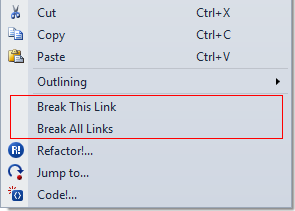 DXCore Linked identifiers in context menu