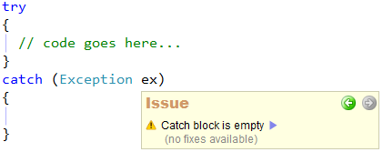 CodeRush Code Issues - Catch block is empty