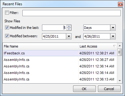 CodeRush Recent Files Date filter
