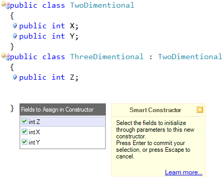 CodeRush Smart Constructor and base types fields (CS)