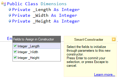 CodeRush Smart Constructor and Choose fields dialog (VB)