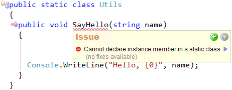 CodeRush Code Issue - Cannot declare instance member in a static class