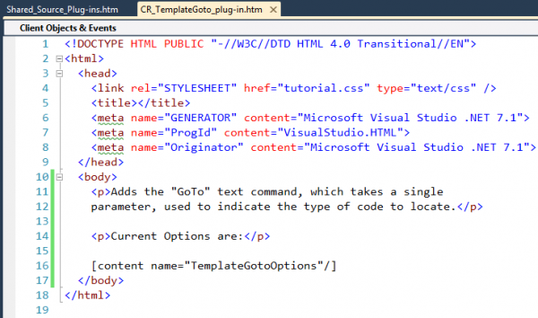 CodeRush Plug-in topic html code edited