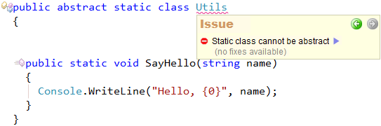 CodeRush Code Issue - Static class cannot be abstract