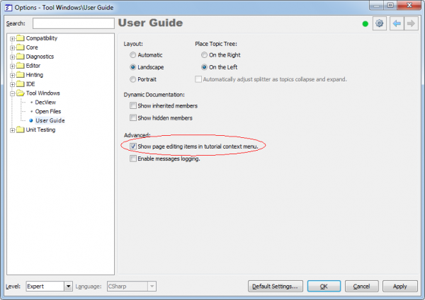 IDE Tools User Guide options page