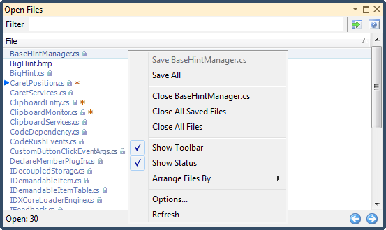CodeRush Open Files context menu
