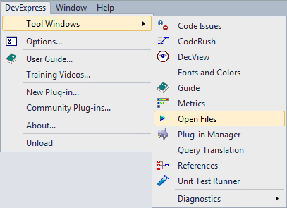 CodeRush Open Files DevExpress menu item
