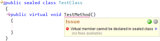 CodeRush Code Issues - Virtual member cannot be declared in sealed class