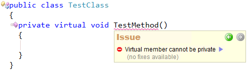 CodeRush Code Issues -Virtual member cannot be private