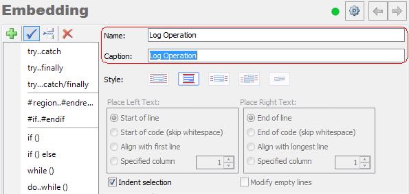 CodeRush Embedding Options Name and Caption