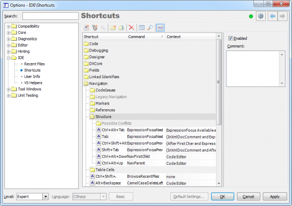 CodeRush Navigation Structure Shortcuts options page