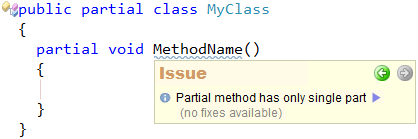 CodeRush Partial method has only single part