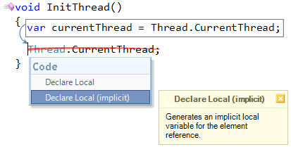 CodeRush Declare Local (implicit) preview