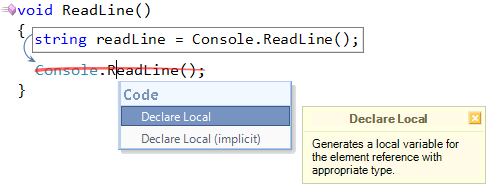 CodeRush Declare Local on statement preview