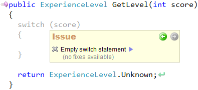 Empty switch statement CodeRush code issue