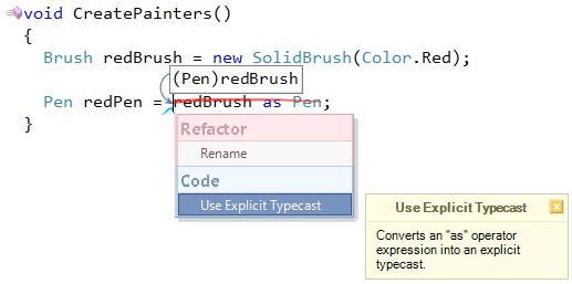 CodeRush Use Explicit Typecast preview