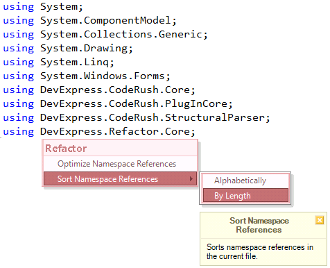 DevExpress Sort Namespace Reference refactoring preview