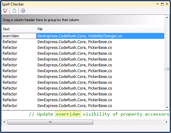 CodeRush Spell Checker tool window preview