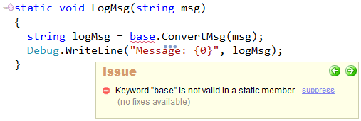 CodeRush - Keyword base is not valid in a static member
