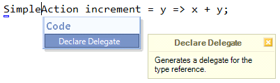 CodeRush Declare Delegate on simple reference
