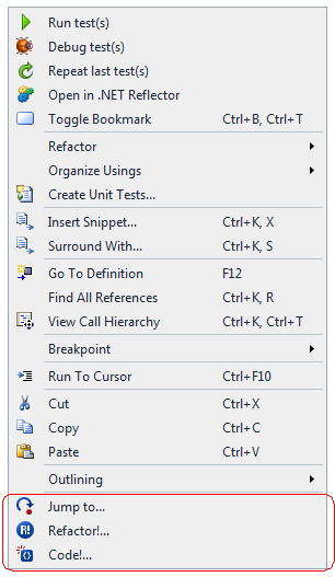 Visual Studio context menu