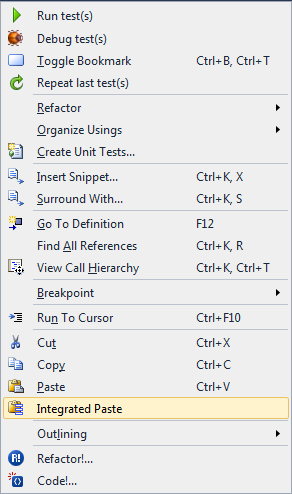 Integrated Paste in the context menu