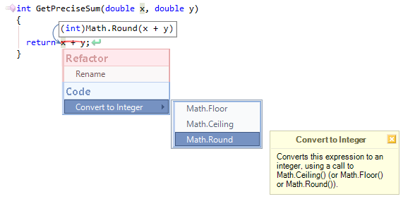 CodeRush Convert to Integer preview