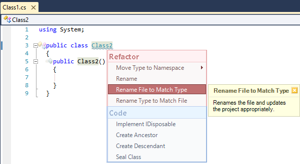 CodeRush Rename File To Match Type Fix
