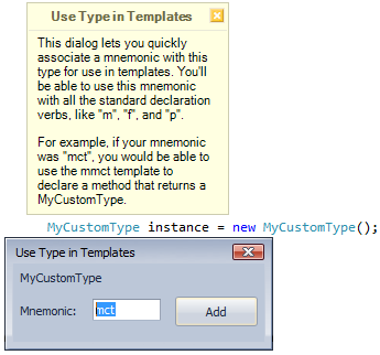 CodeRush Use Type In Templates Mnemonic Dialog
