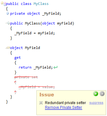 CodeRush Remove Private Setter Fix Preview